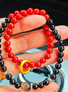 情侣南红黑曜石百搭时尚手链招财