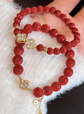 保真7A级帝王红砂朱砂单圈原创新中式本命年手串丝绒感灯笼手链女