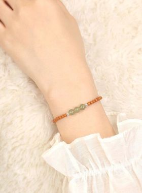 复古风细款橄榄核竹节和田玉石单圈手串女转运珠百搭闺蜜手链送礼