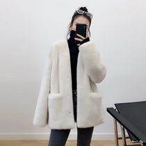 Ogi Meng Real Love Mink Imported Mink Leather Big Coat Female mink Mink Purple Mark Grade V Neckline Shaped Ferret Fur Fur Coat