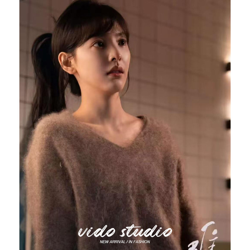 章若楠同款慵懒风V领羊绒羊毛针织衫女宽松毛衣高级感温柔上衣冬,淘宝优惠券,粉丝福利购,淘宝优惠卷