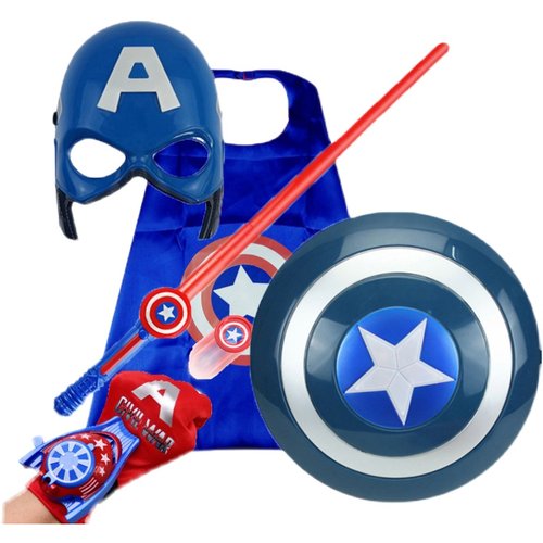儿童面具美国队长盾牌盘动漫英雄扮演角色万圣节男孩玩具披风光剑-图3