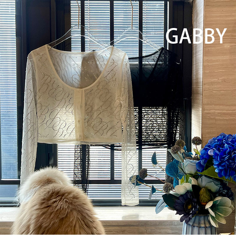 GABBY 轻奢带钻开衫夏季时尚显瘦百搭长袖夏季短款坎肩上衣 A2429