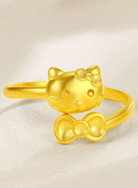 HelloKitty戒指女时尚简约凯蒂猫金包银蝴蝶结KT猫活口指环送女友