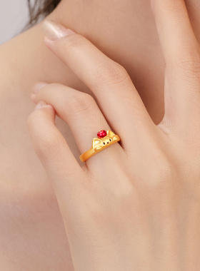 苹果宾狗戒指时尚小众金包银珐琅卡通可爱甜美萌宠猫咪指环送女友