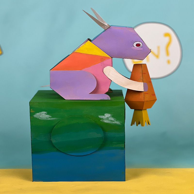 兔子独角兽恐龙霸王龙儿童手工制作动物益智纸壳组装涂色纸板玩具 - 图1