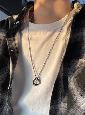 戒指情侣学生胸前挂饰钛钢毛衣链