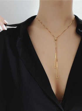 流苏抽拉式几何项链女锁骨链