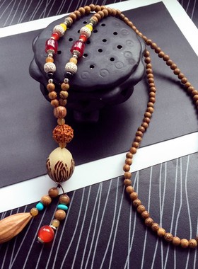 木珠子菩提莲花根吊坠长款毛衣链