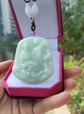 心玉行翡翠山水观音吊坠男女项链