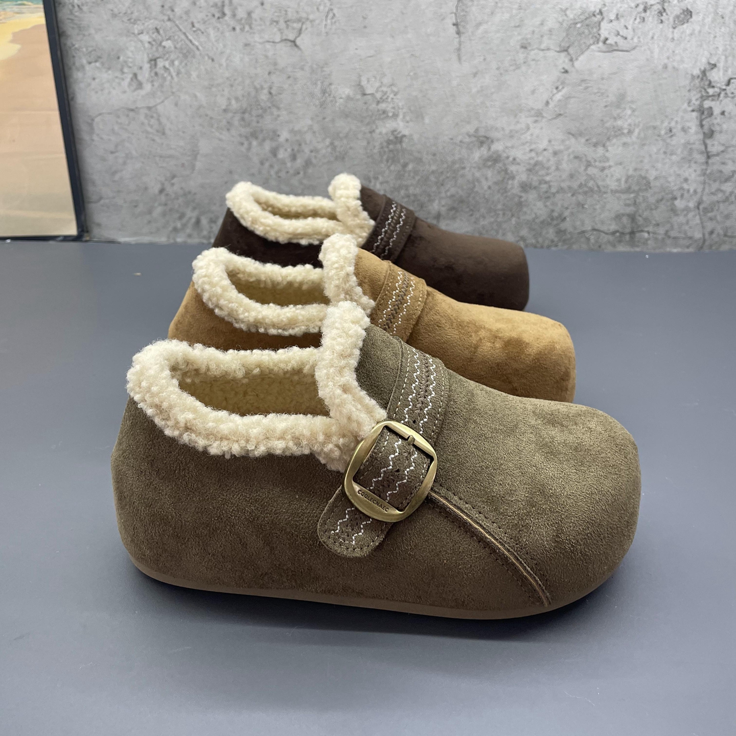 厚底内增高加绒保暖全包勃肯鞋女2025新款冬保暖毛毛口雪地靴棉鞋 - 图1