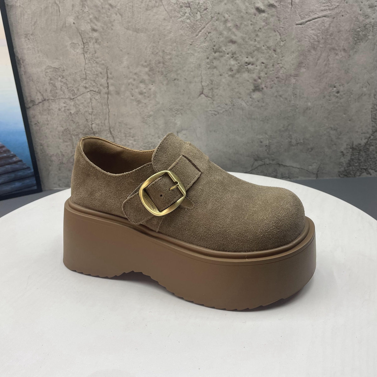 全真皮牛反绒厚底勃肯鞋2025秋季新款圆头套脚松糕博肯鞋单鞋女鞋 - 图3