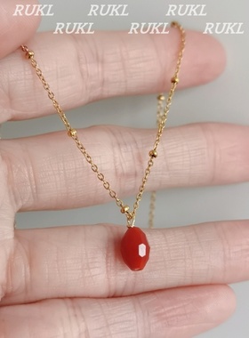 RUKL能量绯红樱凝朱水滴水晶项链