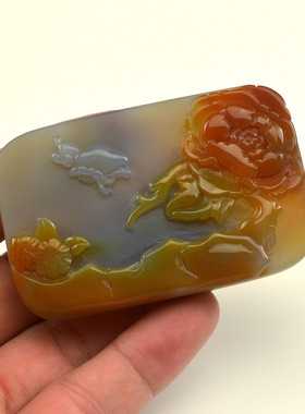 天然玛瑙花开福贵吊坠金碟恋芙蓉