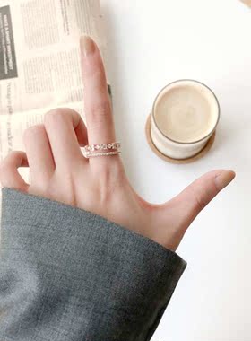 双层镂空戒指ins小众微镶锆石