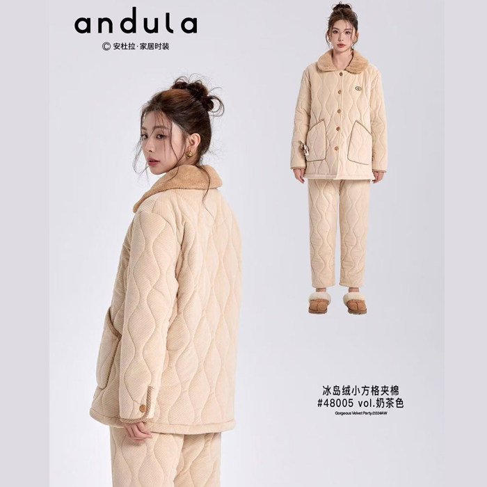 2024安杜拉 冬季女士冰岛绒加厚保暖外穿家居服修身夹棉睡衣48005,淘宝优惠券,粉丝福利购,淘宝优惠卷