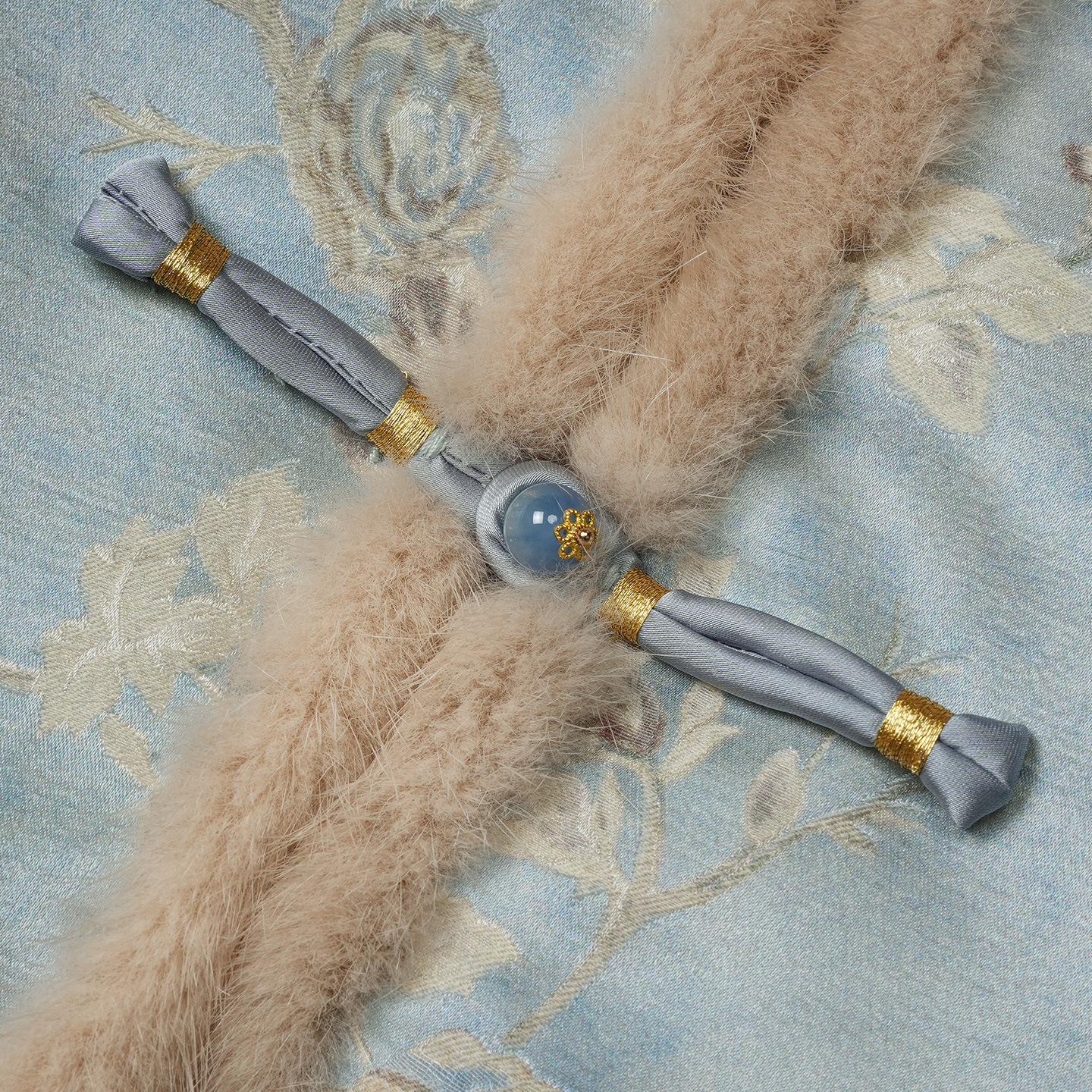 新中式桑蚕丝棉服外套拼水貂毛感2025冬真丝羊毛棉衣百搭棉袄 - 图1