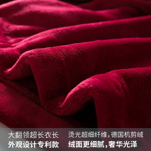 睡袍女秋冬季加厚长款珊瑚绒法兰绒睡衣大码高档情侣浴袍家居服男 - 图2