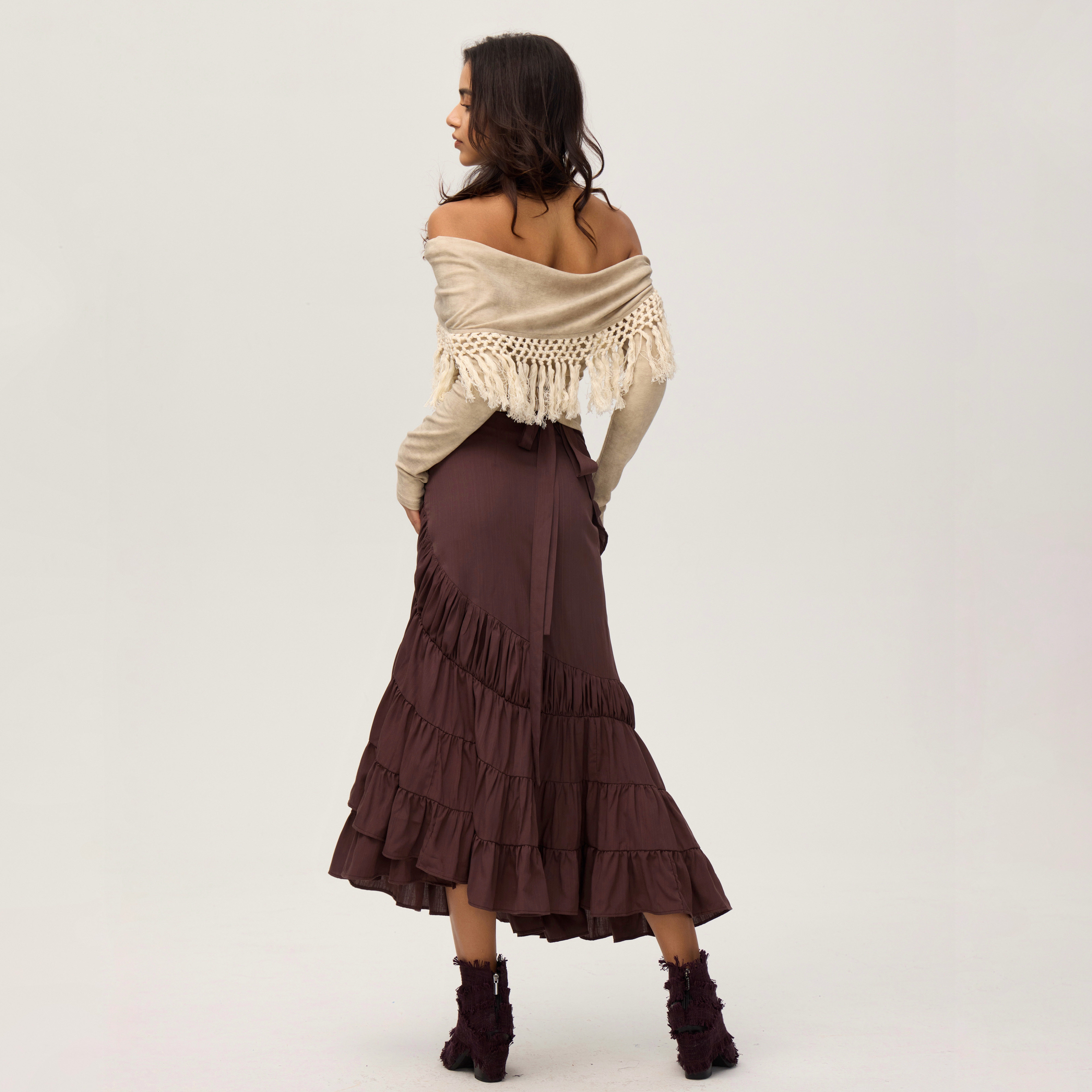 波西米亚波嬉风流苏露肩针织衫女一字肩斜肩翻领修身春夏秋上衣,淘宝优惠券,粉丝福利购,淘宝优惠卷