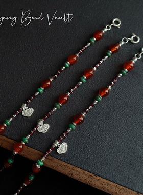 白洋珠柜 S925纯银红玛瑙紫牙乌石榴捷克珠进口米珠原创小众设计