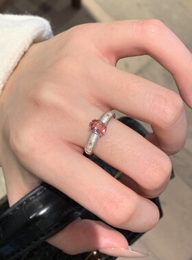 轻奢感烟紫钻拉丝星芒戒指百搭气质时尚设计中古个性女食指戒