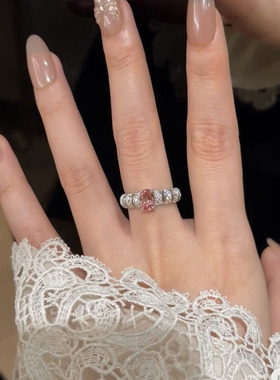 甜美轻奢满钻烟紫排戒开口戒指女小众别致感个性优雅新款指环