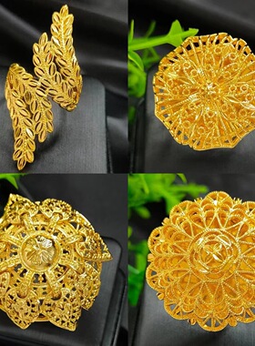 24k镀金麦穗食指戒指不掉色小众设计中东迪拜铜气质时尚简约女戒