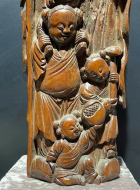 005 清.超大竹雕“多子多福”老寿星  中医药博物馆展品民俗老物