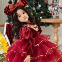 Girl Velvet Princess Dresses Autumn Winter Childrens Birthday Festive Gown Dress New Year Christmas Foreign Air Fluffy Dress