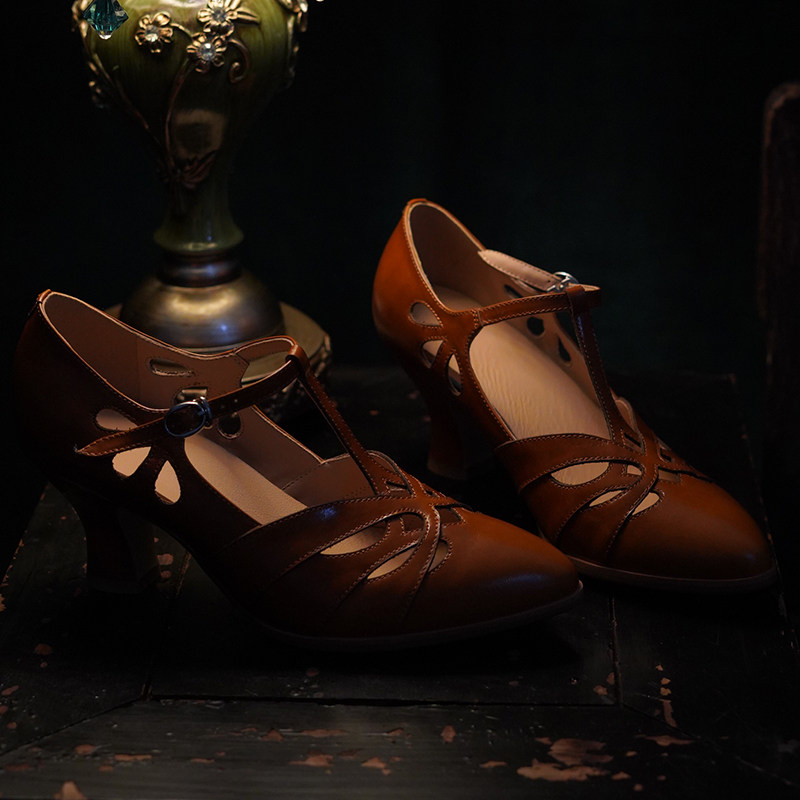 奈里法式复古民国旗袍酒杯跟高跟鞋镂空丁字带玛丽珍女鞋深口单鞋,淘宝优惠券,粉丝福利购,淘宝优惠卷