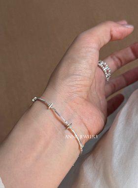 Annie Jewelry 淡水珍珠白水晶拼接手串 泰银十字碎银子手链 两款