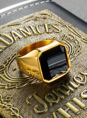 宽版黑玛瑙钛钢男士戒指欧美包邮