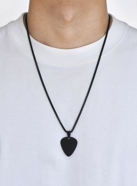 光面吉他拨片钛钢男士项链不掉色