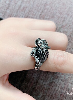 潮酷龙头钛钢男士戒指复古指环