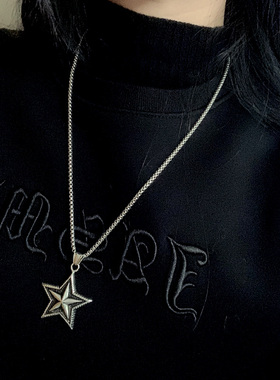 个性五角星吊坠钛钢项链男不掉色