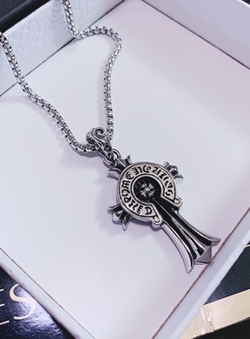 不掉色钛钢克罗心十字架项链男女