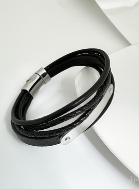 男士钛钢简约弯牌手链痞帅不掉色