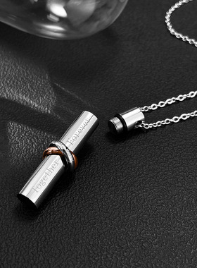钛钢可打开香水瓶吊坠空心圆柱项链男女纪念宠物亲人毛发骨灰饰品