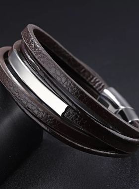 黑色男士朋克皮手链百搭不掉色