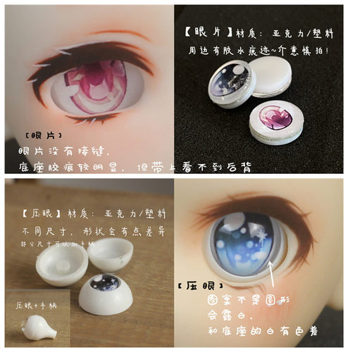 BJD娃娃眼睛1/3分tinyfox天使蓝绿色十字爱心粉紫MDD软妹卡通眼珠 - 图0