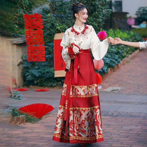 原创缘定今生新中式敬酒服大码马面裙套装胖mm新娘订婚拜年汉服女 - 图1