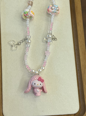 韩国进口可爱卡通Kitty猫吊坠项链蓝星蝴蝶结少女