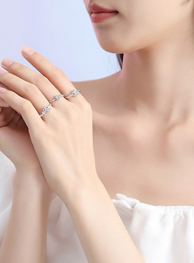 新款森系玫瑰花戒指女925纯银时尚通勤皇冠指环ins花朵开口食指戒