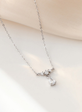 s999纯银水滴项链轻奢小众设计ins高级感简约吊坠微镶锆石锁骨链