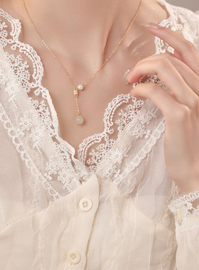 小众高级感S925纯银小蛮腰项链女和田玉珍珠流苏锁骨链520情人节