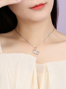 999足银独角兽项链女韩版网红ins白玉髓吊坠小红书爆款夏季锁骨链