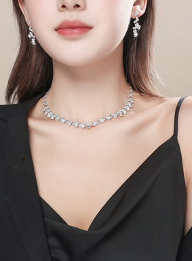 新娘婚纱首饰套装两件套 璀璨闪亮水钻项链耳坠耳环饰品 厂家直销