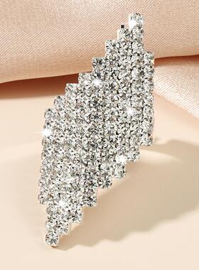 简约满钻几何四边形戒指时尚轻奢