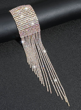 町卡夸张超闪宽边AB水钻流苏手链时尚百搭气质满钻手镯网红手饰品