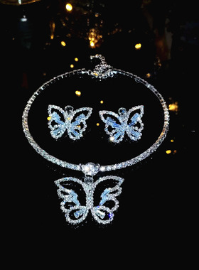 町卡时尚锆石满钻雪花项链耳环结婚两件套婚纱礼服配饰新娘首饰